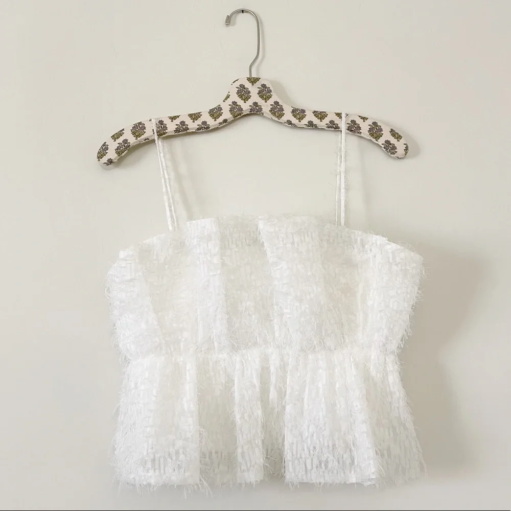 Zara White Crop Top Textured Fringe Top - Picture 4 of 16